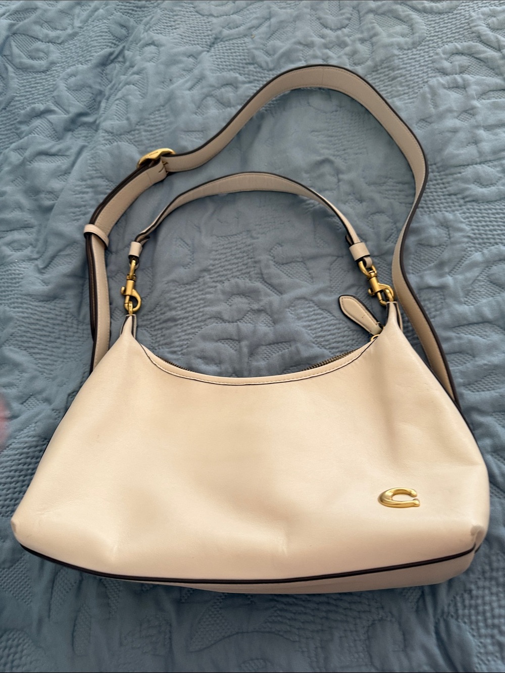 Coach Cream Leather Shoulder Bag with Gold Accent